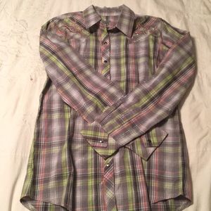 cowgirl button down green/pink/ gray with bling